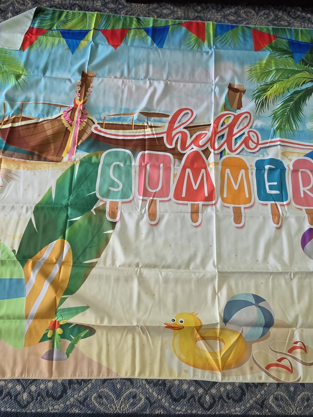Hello Summer Beach Print Bedding Panel - Multicolor